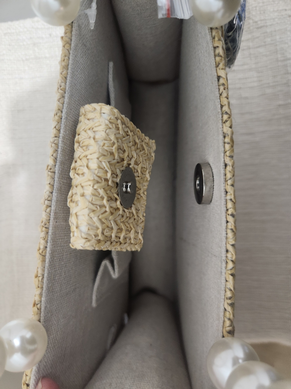 Pearl-Trim Straw Tote Bag in Cream! - Picture 6 of 8